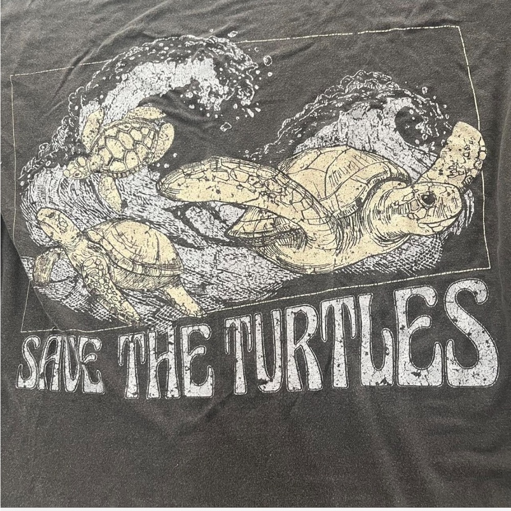 Altar'd State Save the Turtles - cropped baby tee Dark Gray size Large - Picture 3 of 5